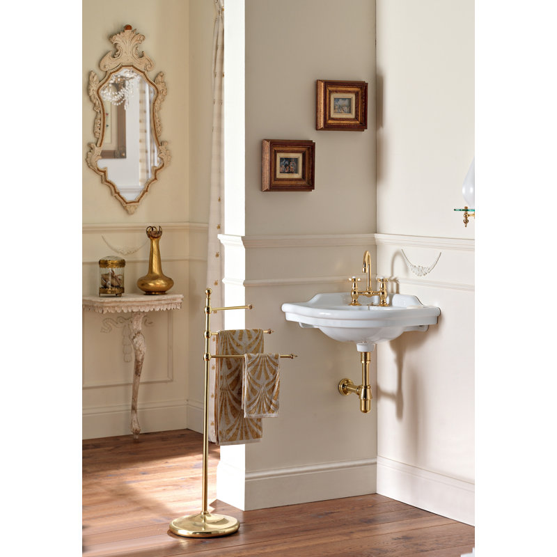 Belfry Bathroom Meribah 680mm L x 540mm W White Ceramic Oval Wall Hung Basin Sink with Tap and Overflow