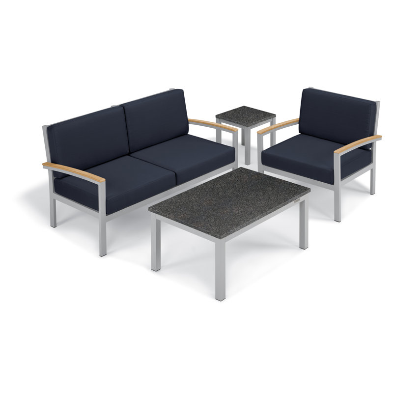 Travira Patio Chair with Cushions, Midnight Blue, Tekwood Natural