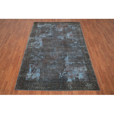 Tapis oriental délavé à motif abstrait 5 x 8