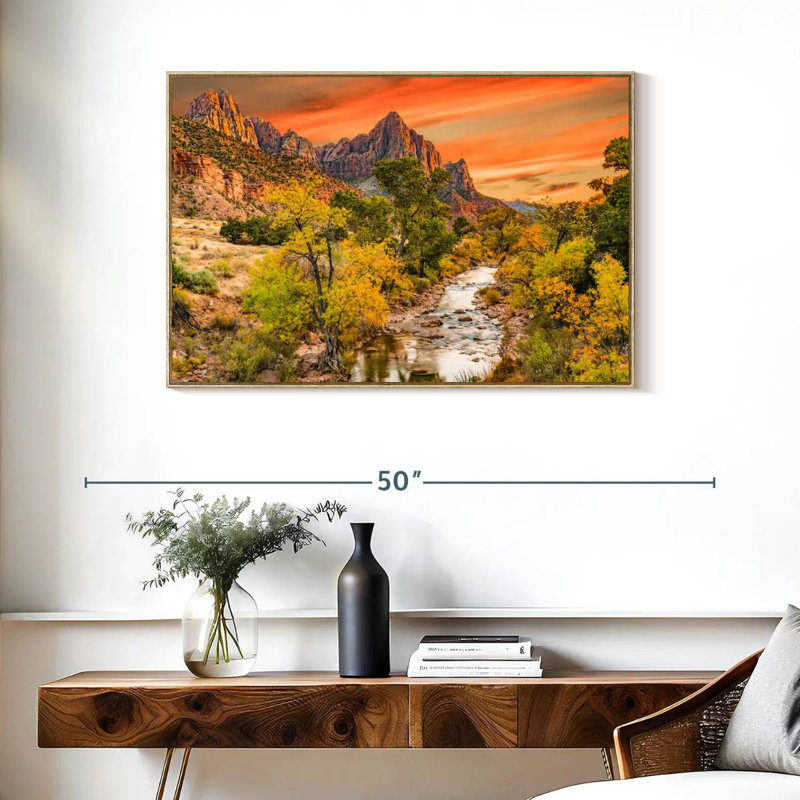 Automne à la pointe Watchman, Cadre flottant en bois naturel, 37 po x 25 po