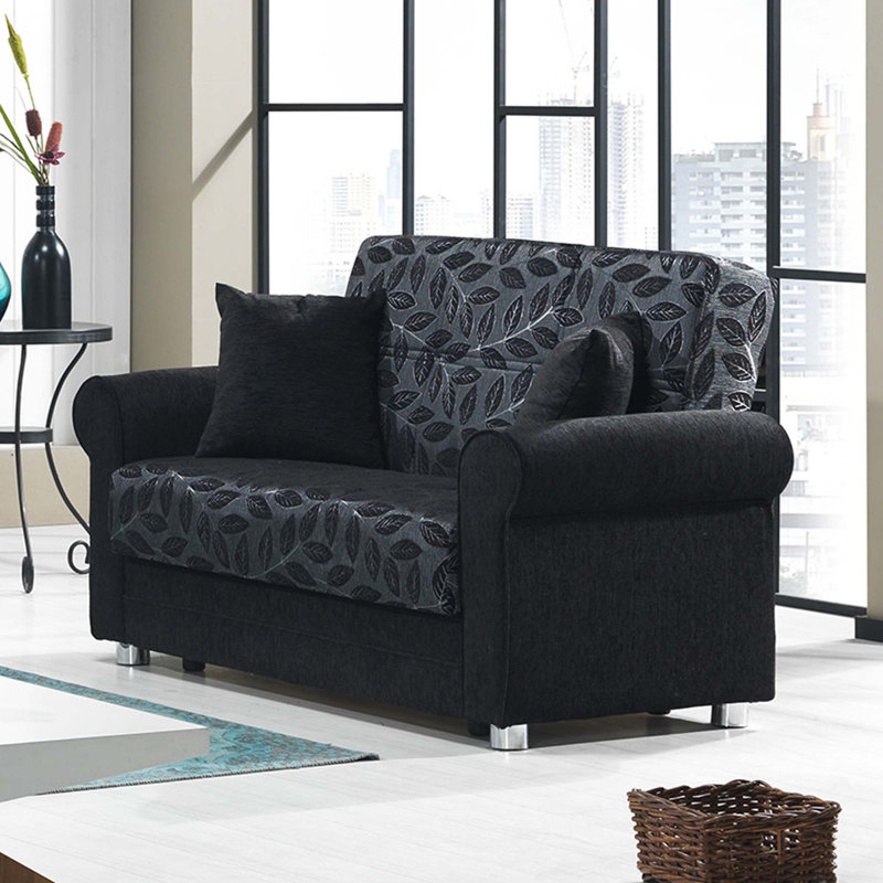Rio 63 in. Fabric Upholstered 2-Seater 3-in-1 Sleeper Loveseat with Storage, Black