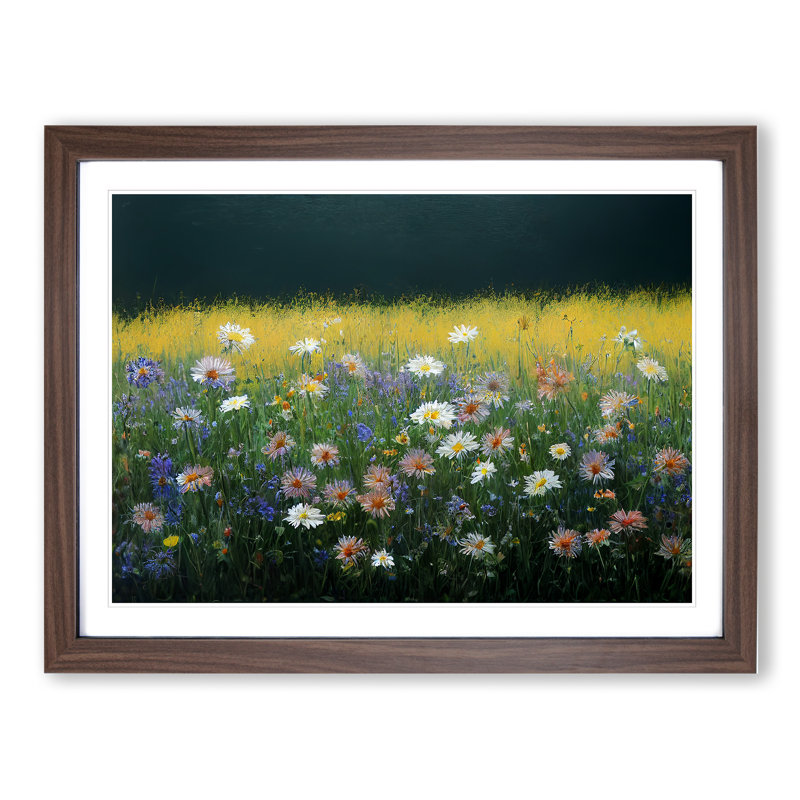 Lovable Wildflowers Floral - Single Picture Frame Print, 34cm H x 46cm W x 2cm D, Walnut