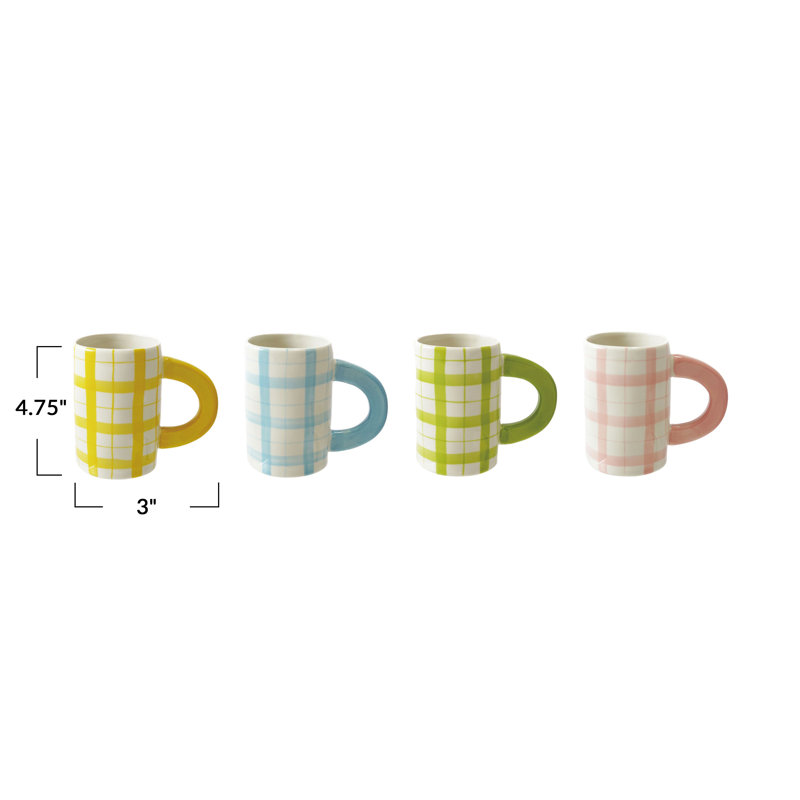 Hand-Painted Stoneware Plaid Mug Set