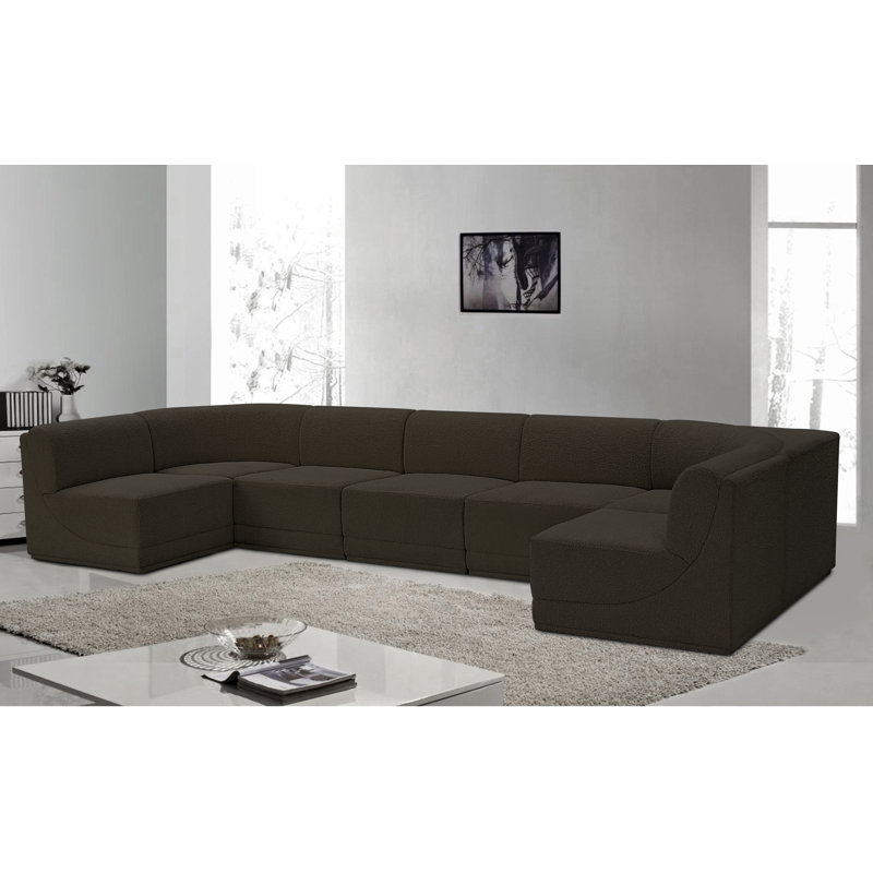 Canapé modulaire rembourré 7 pièces Izick, Tissu brun bouclé