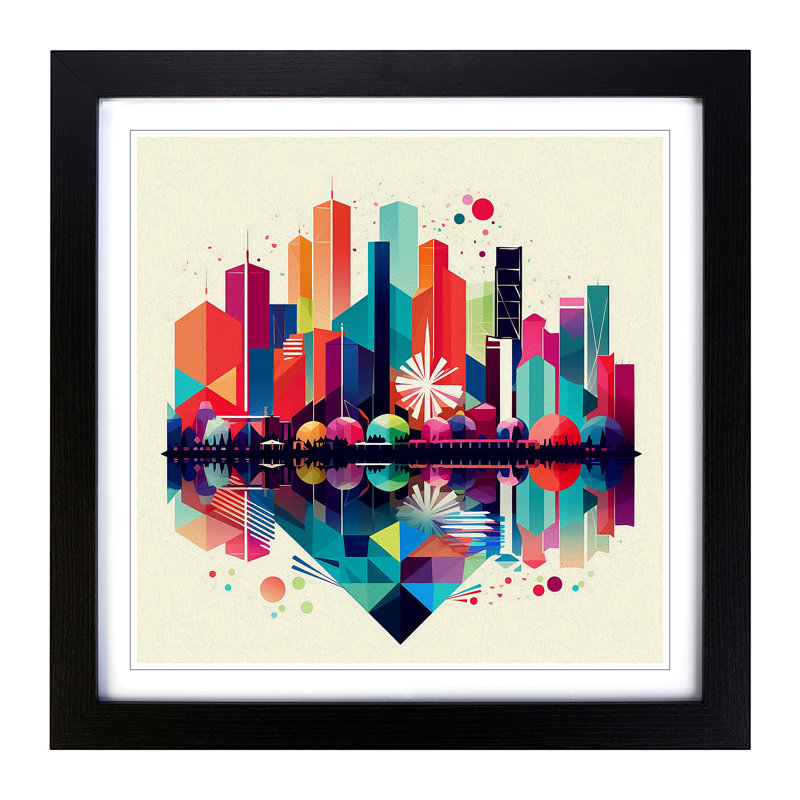 City Of Hong Kong Geometric No.1 - Framed Print, Black
