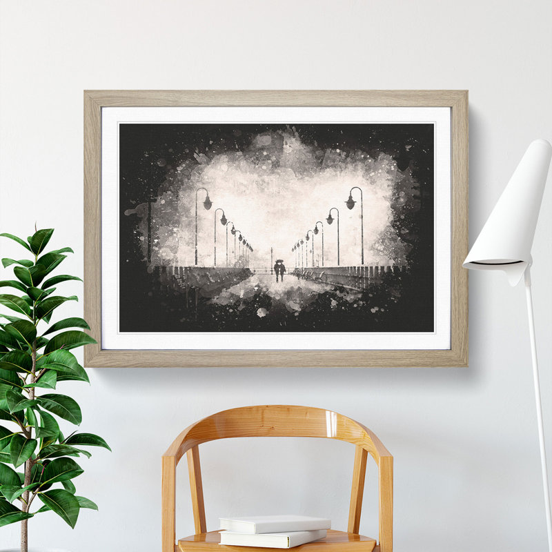 Couple upon the Pier - Framed Print, 24cm H x 33cm W x 2cm D, Oak Framed