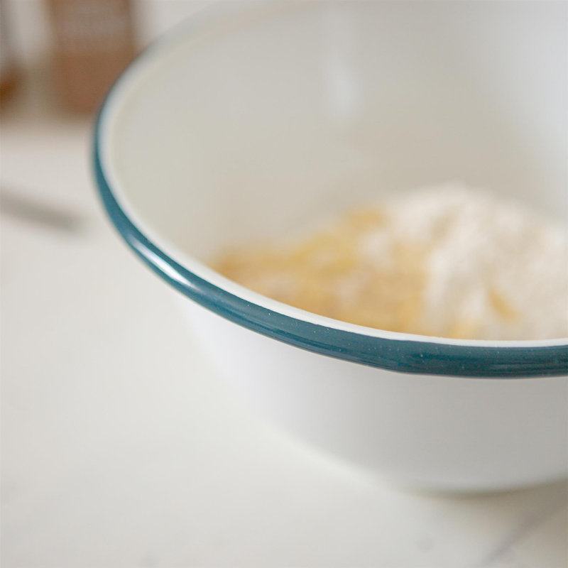 Argon Tableware - 2 Piece White Enamel Mixing Bowl Set, Green