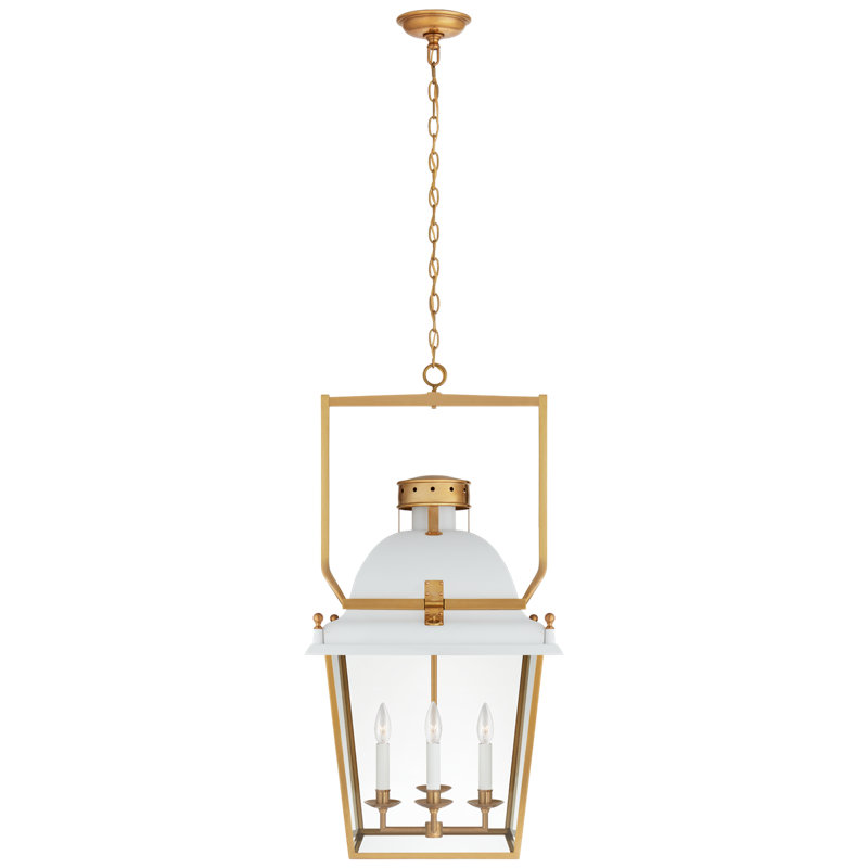 Chapman & Myers Coventry Lantern, Matte White/Gold, 36.5" H x 19" W x 19" D