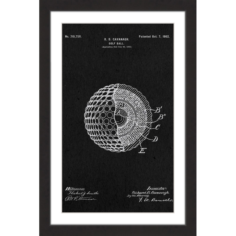 « golf ball 1902 black paper » par steve king, reproduction d’art encadrée, H 24 po x l 16 po x P 1,5 po