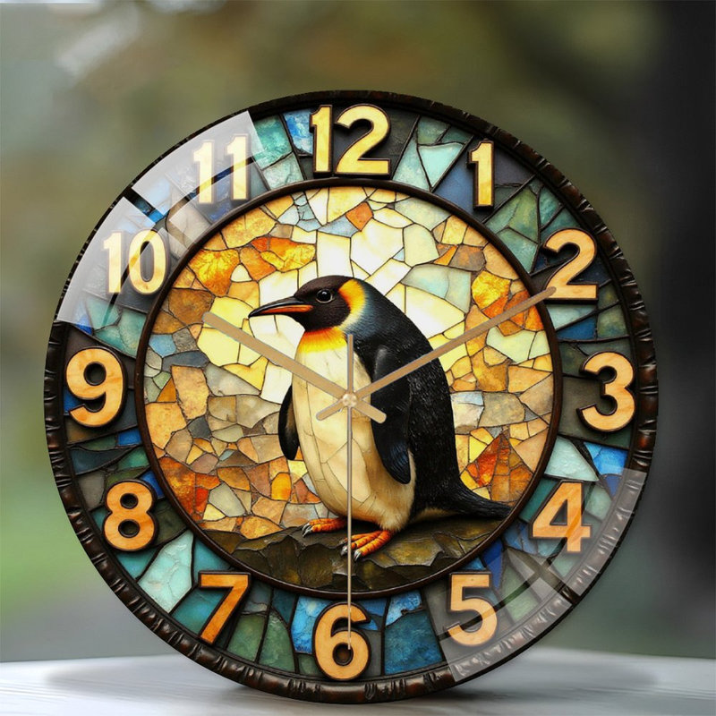 Horloge murale pingouin en verre coloré - 12 po