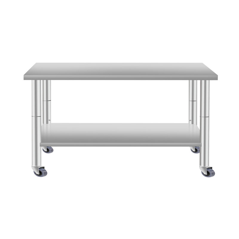 Table de travail commerciale en acier inoxydable de 48 po de largeur avec tablette inférieure et roulettes, 24 po de profondeur, 35,5 po de hauteur, idéale pour les services de restauration à domicile