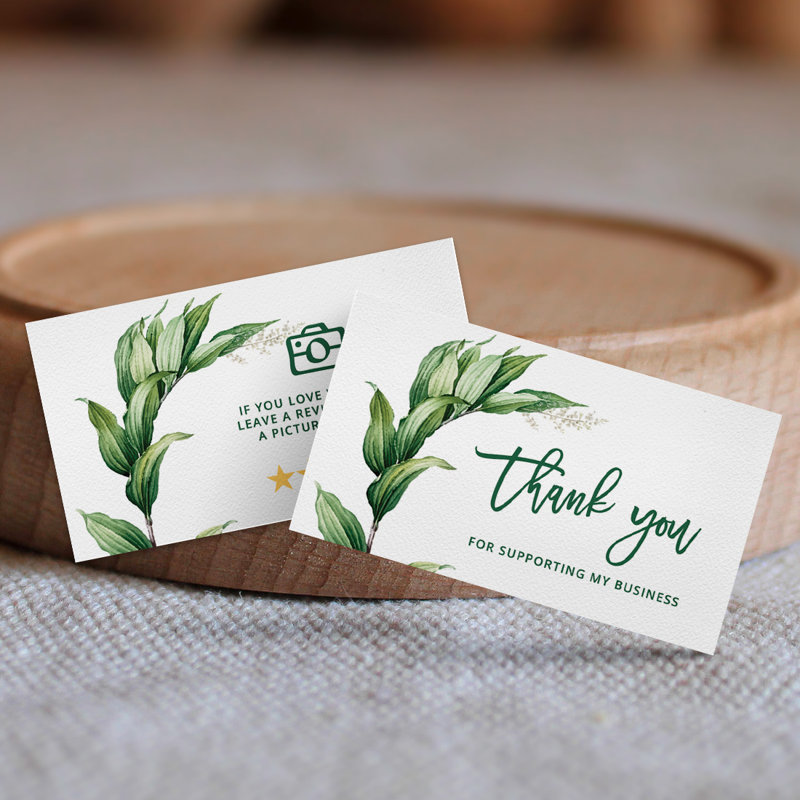 Merci de soutenir mes petites cartes de visite, feuilles de verdure minimes, paquet de 100, 2 x 3,5 po