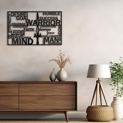 Warrior Motivation Word Collage Sword Modern Abstract Wall Accent Sculpture Hanging Decoration Metal Wall Decor