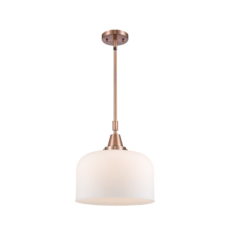 Luminaire suspendu 1 lumière à une cloche, Blanc mat, H 47,12 po x l 12 po x P 12 po, Cuivre antique