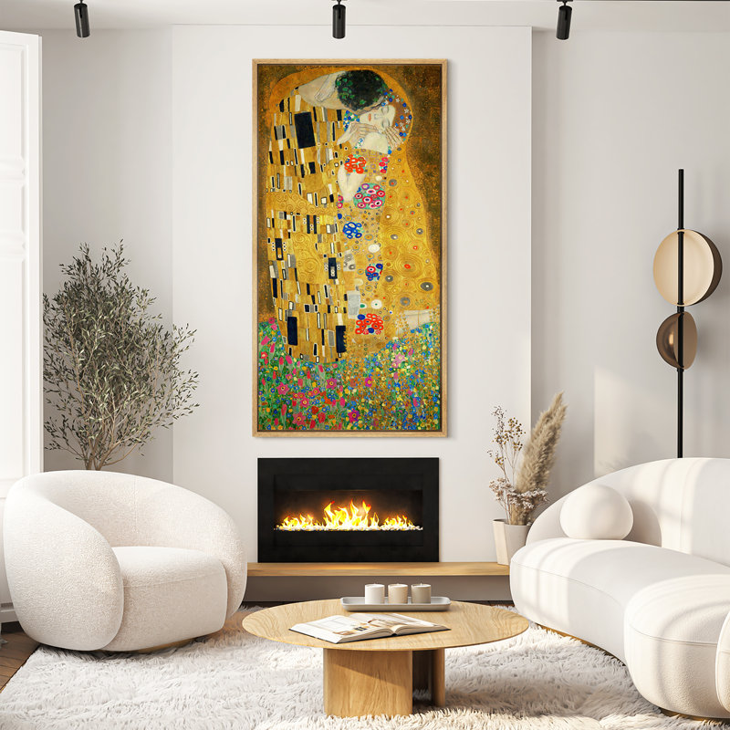 «Famous Artwork The Kiss» par Gustav Klimt, reproduction d'art sur toile, H 60 po x l 30 po, Reproduction avec cadre flottant