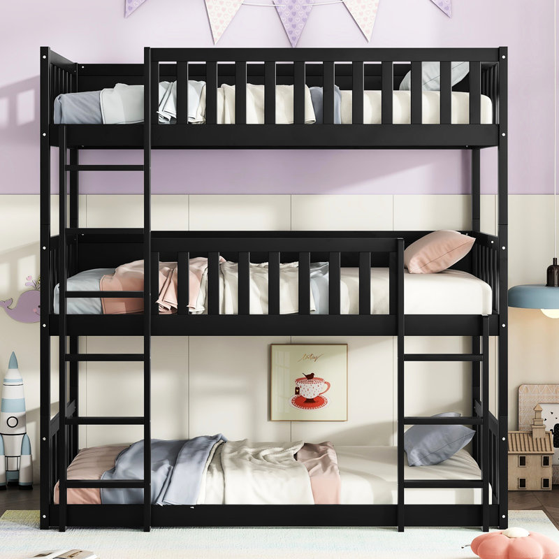 Lit superposé détachable blanc en bois d'hévéa avec échelles et garde-corps pour lit simple, Blanc