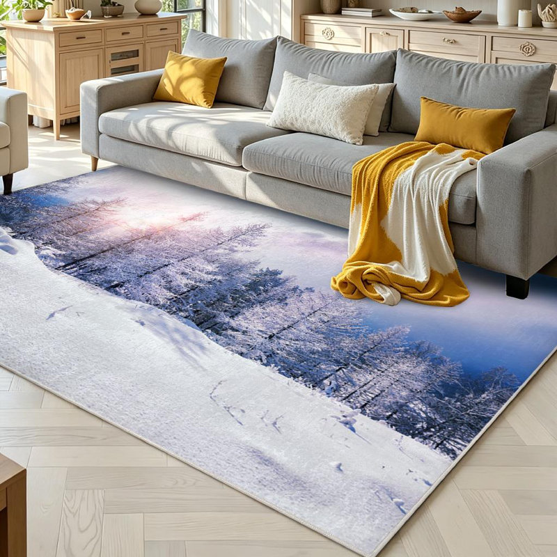 Clear Snow Trees Mountains Sunset Beautiful Winter Landscape Forest Creative Machine Washable Indoor Area Rug