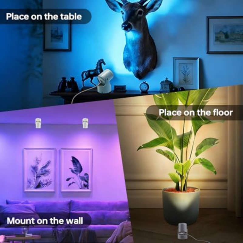 Projecteur d'intérieur 4 PCS RVBW pour plantes, 6 lumières à DEL avec télécommande et interrupteur au pied, éclairage décoratif changeant de couleur pour le mur, les œuvres d'art, la décoration de pièce et de fête, lampe de plancher à brancher, blanc