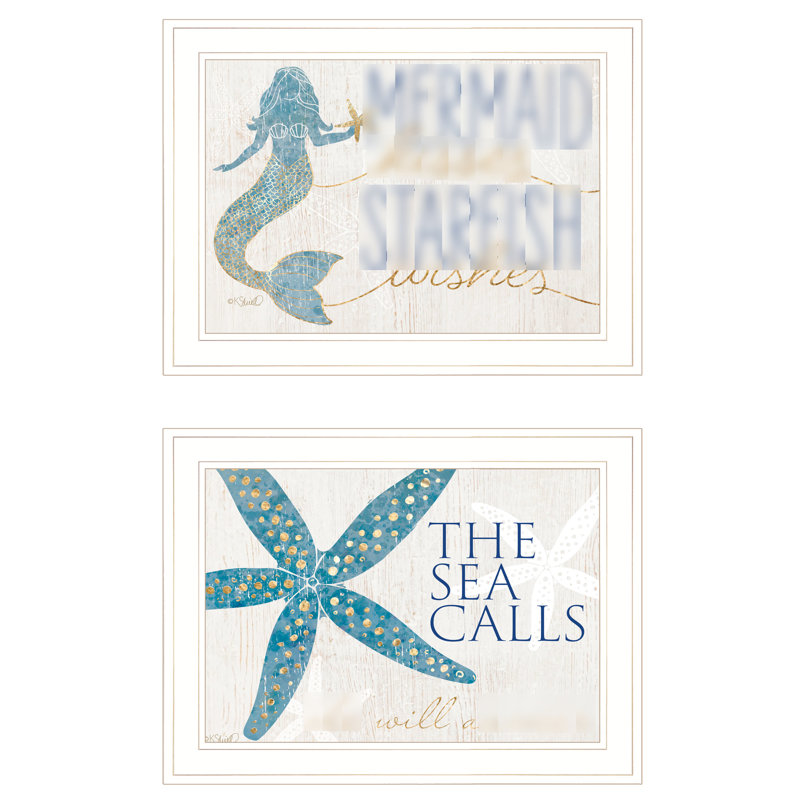 "Starfish Wishes, reproduction d'art par - 2 cadre prêt à accrocher, papier multicolore blanc 31 po X 19,32 encadré 1