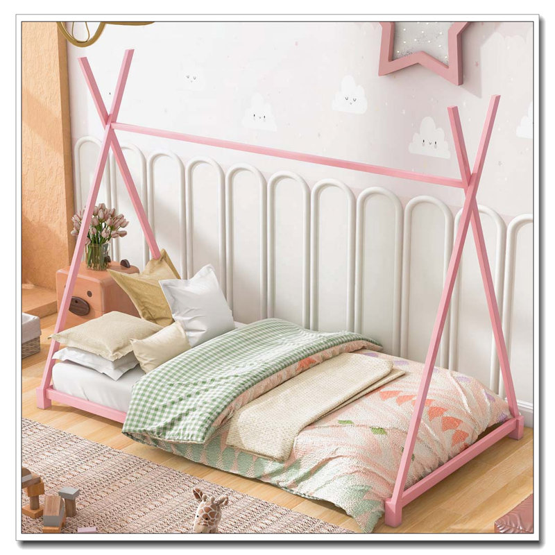 Lit plateforme simple en métal, Rose