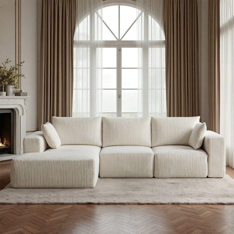 108 po Canapé modulaire surdimensionné sans canapé pour meubles de salon, Grey Corduroy, Right Hand Facing