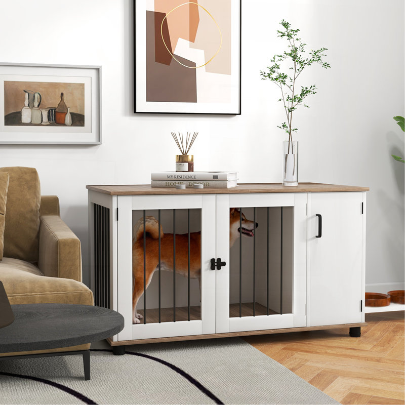 Table d'appoint pour chien avec rangement, cage intérieure pour chien avec portes doubles pour chiens moyens et grands