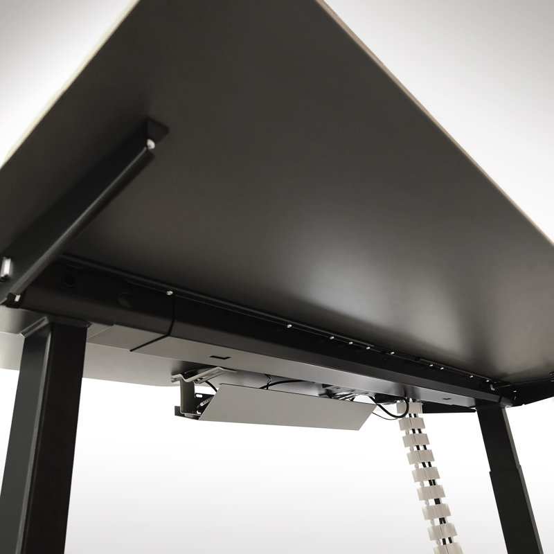 Arnesia Adjustable Metal Base Standing Desk, 123cm H x 140cm W x 80cm D, Tiepolo Walnut, Black