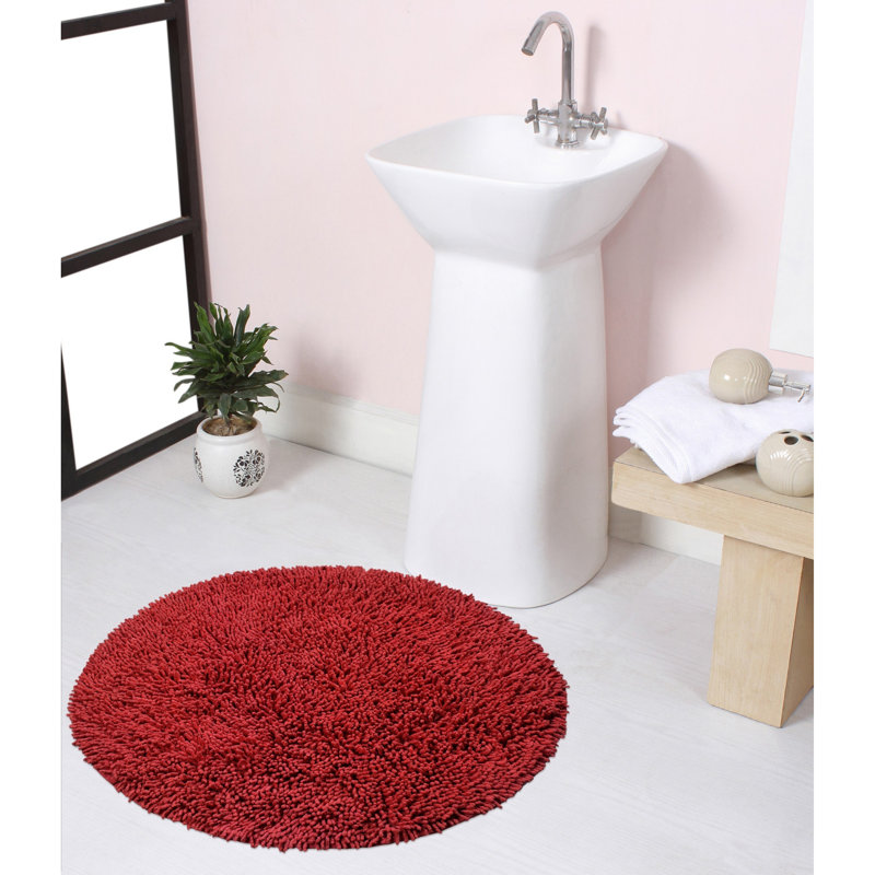 Tapis pour salle de bain 100% coton Simlai, tapis de salle de bain rond super absorbant lavable à la machine 30 po, Rouge