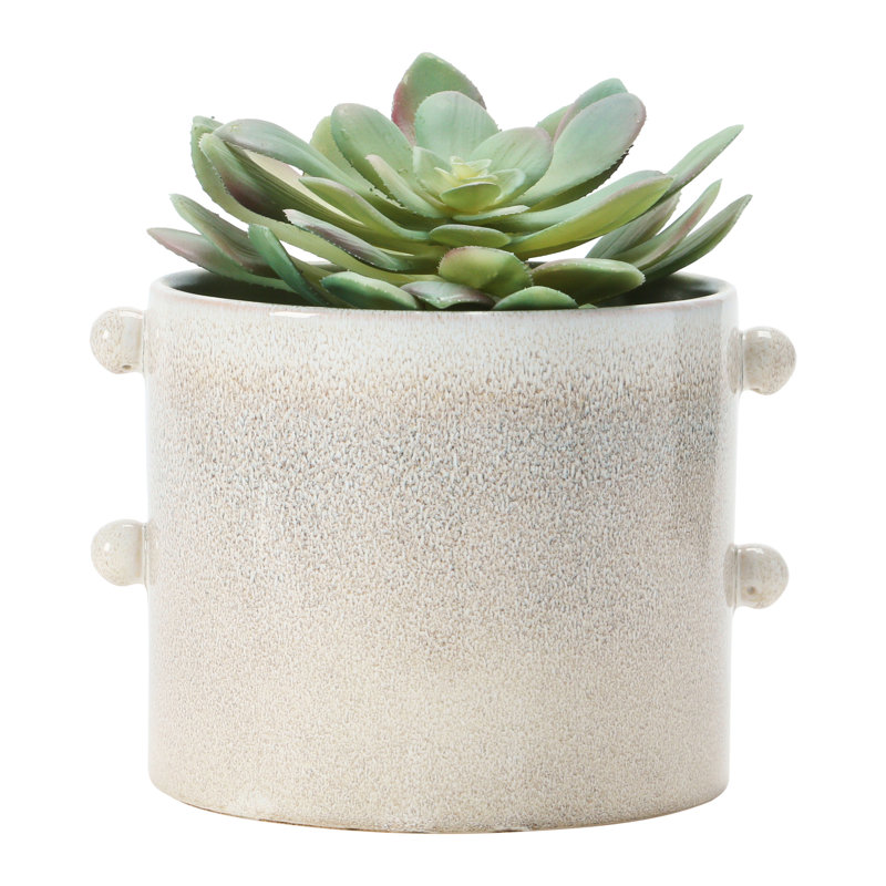 Elegant Cream Stoneware 9.75'' Round Indoor Planter