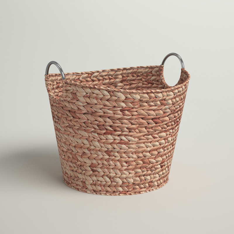 Grand panier à linge rond en jacinthe d'eau en osier