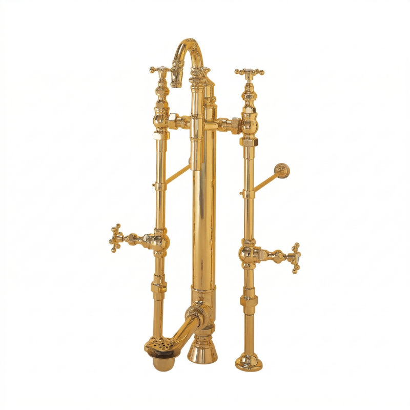Système de distribution d'eau P0699 Royal Aqueduct avec conduites et drain, Unlacquered Polished Brass