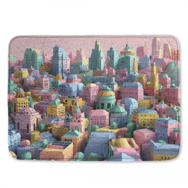 Tapis de bain Pastel Cityscape Buildings, L 34 po x L 21 po