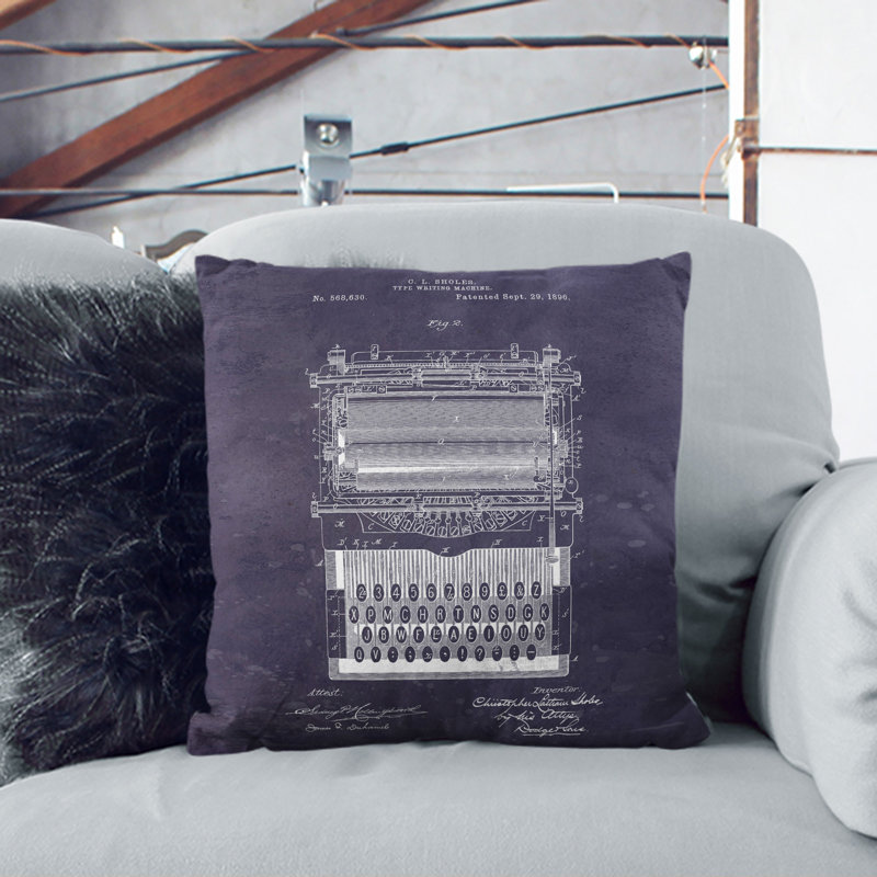 Typewriter Patent Dark Scatter Cushion, Black, 40cm H x 40cm W x 15cm D
