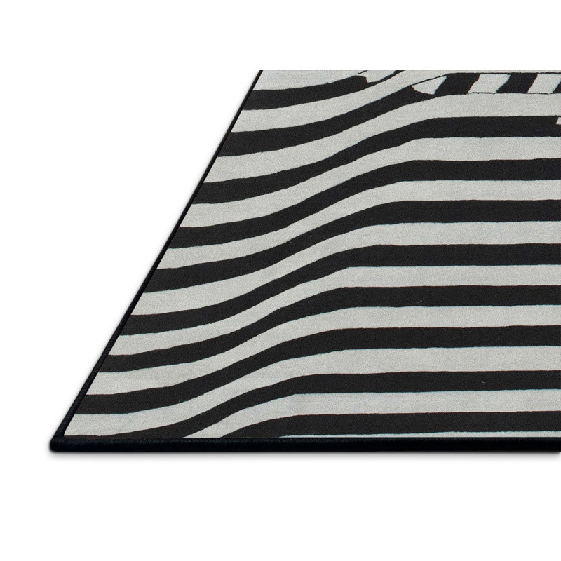 Tapis noir/blanc contemporain, Rectangle 8 pi x 10 pi
