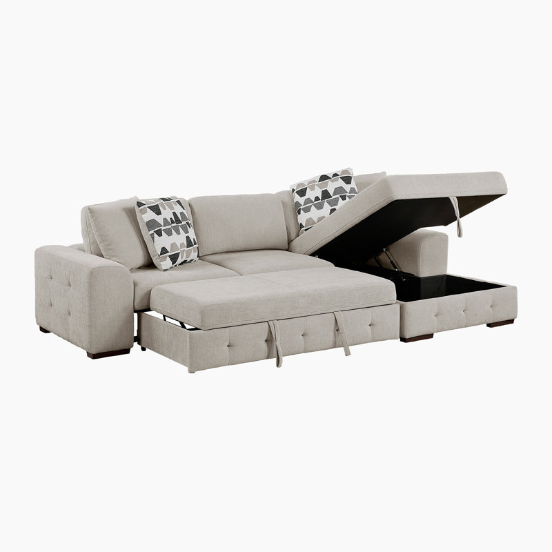 Odesser 115" W 2-Piece Chenille Sleeper Sectional, Right Hand Facing, Taupe Chenille