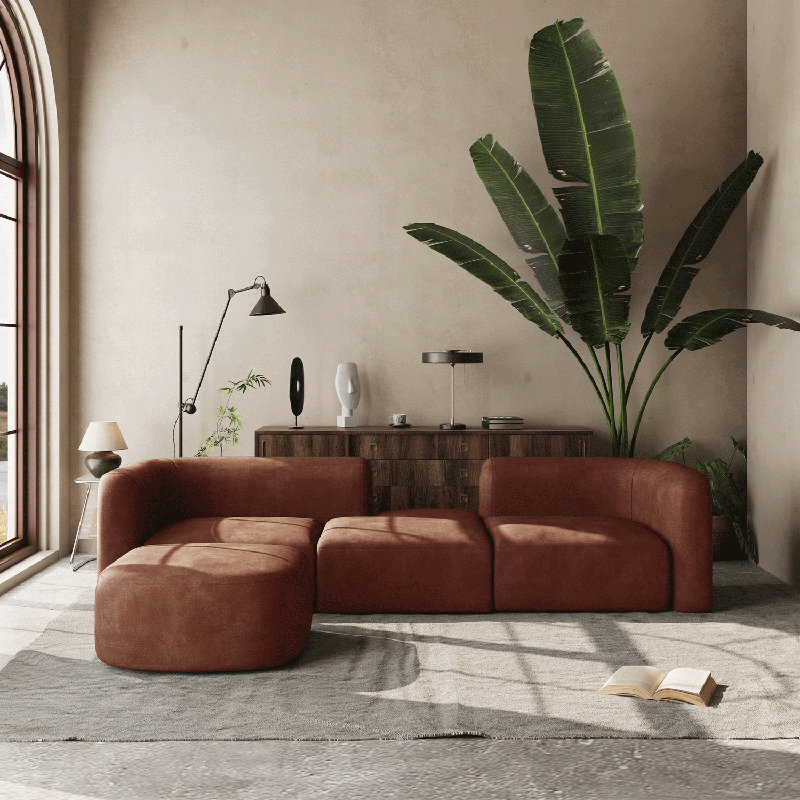 Canapé modulaire en velours Acanva, Tangerine