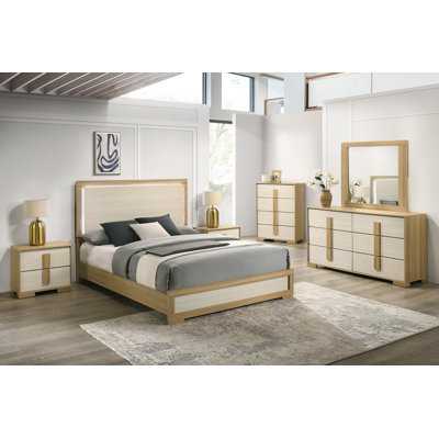 Hodnett Mid-Century Modern Bedroom Set With Led Headboard