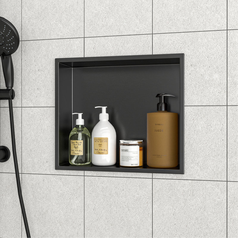 Stainless Steel Shower Niche, Gunmetal Black, Gunmetal Black, 3.94" H x 15" W x 13" D