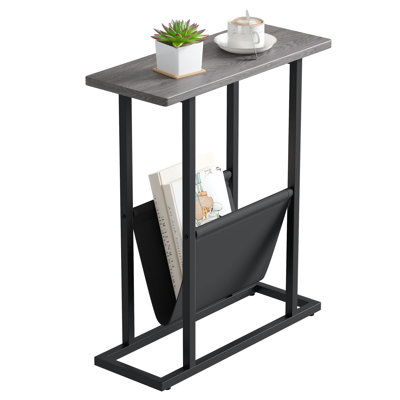 Small Narrow End Table With Storage Bag, Multi-Purpose Side Table For Living Room, Bedroom, Home Office