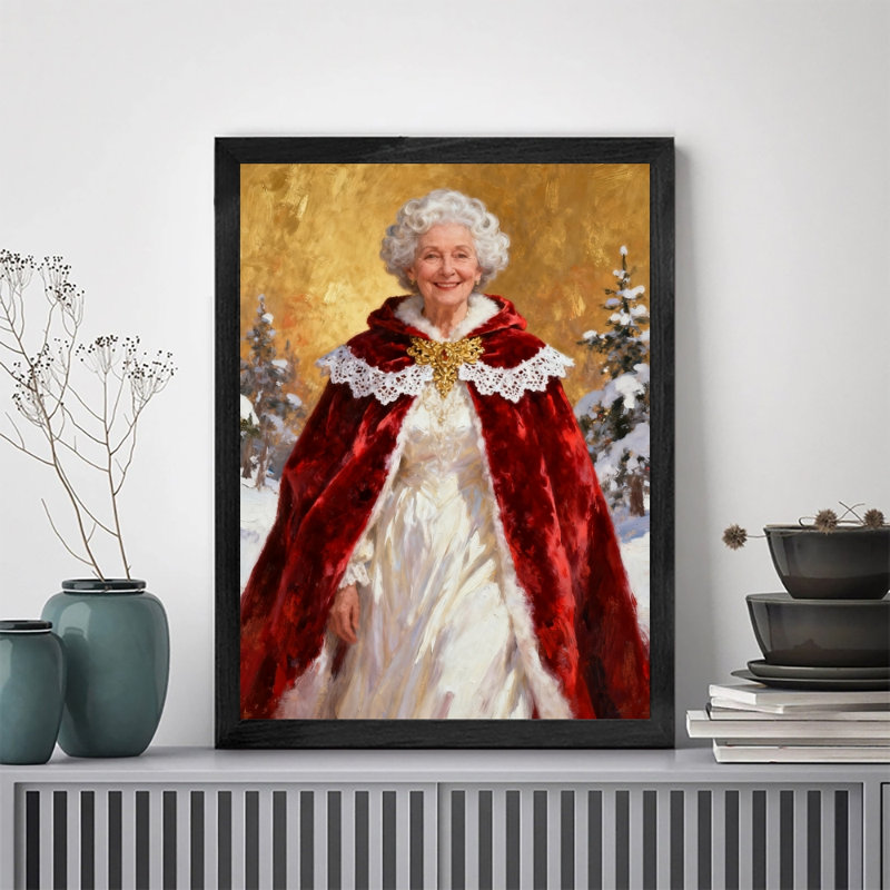 Reproduction d'art encadrée noire, art de Noël rétro, H 37 po x l 25 po