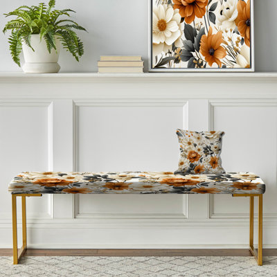 Banc floral rembourré or