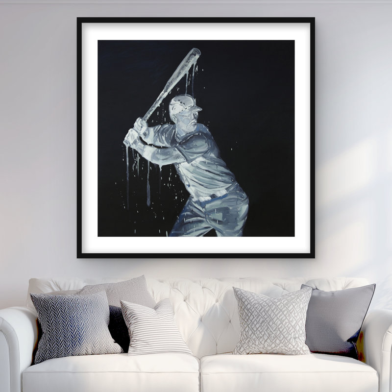 Baseball Player - Blue Man Cave Framed Matted Print Decor