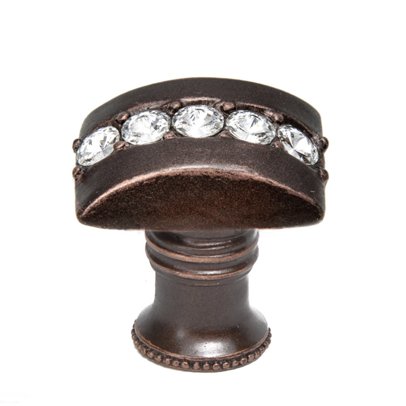 Caché rectangle knob with flared foot with center of 5 rivoli Swarovski Clear Crystalsin Chalice, Oil Rubbed Bronze