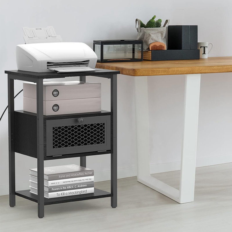 End Table Set and Built-In Outlets, Black