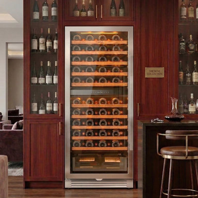 24" 90-Bottle Dual Zone Wine Refrigerator, Built-In & Freestanding, 9.7 Cu.Ft., 4065F Precise Temperature, Amber/Blue/White LED Lighting, UV-Protect — FIN-0018414 | Fridge.com