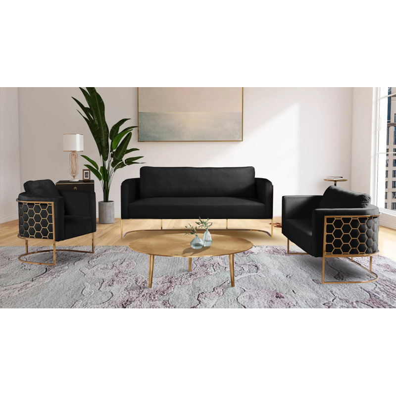 Casa 75.5'' Velvet Sofa, Black Velvet, Chrome