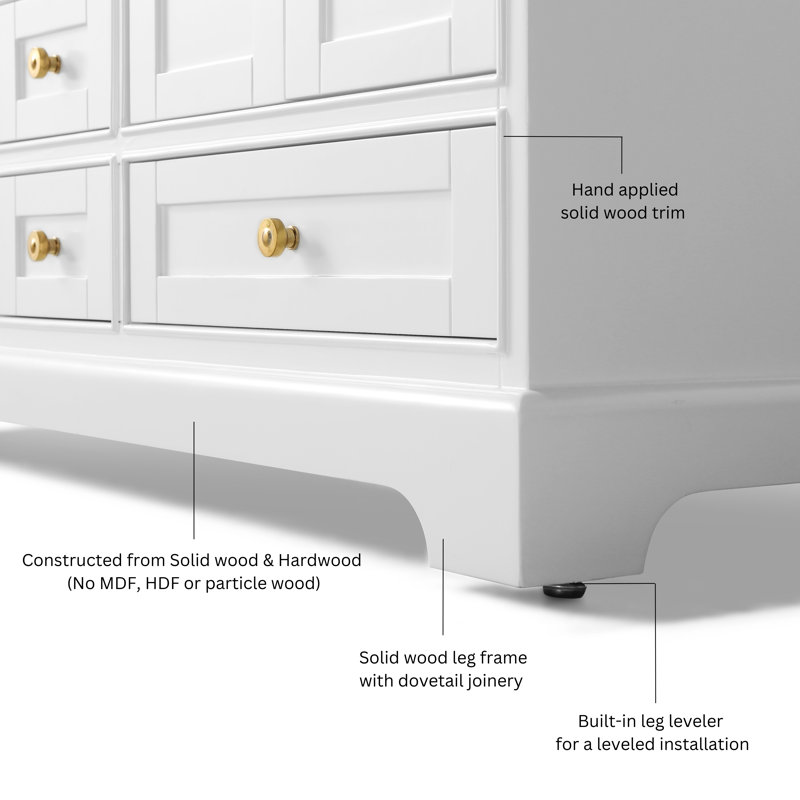 Audrey 66'' W Double Vanity, Carrara White, White | Brushed Gold