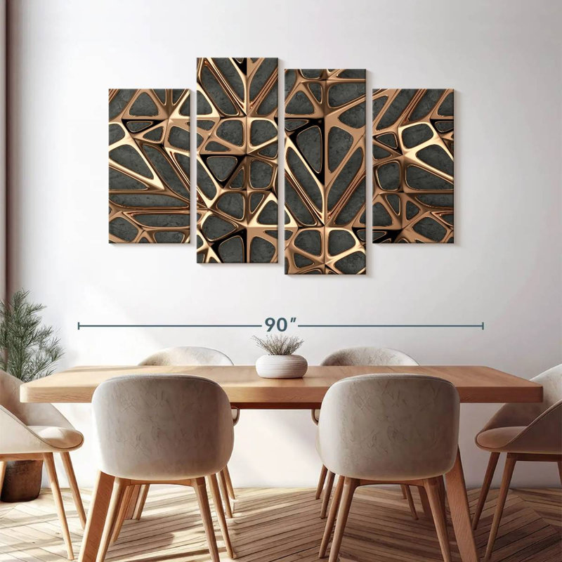 Reproduction d'art sur toile à motif de treillis en métal doré, H 75 po x l 48 po x P 1,25 po