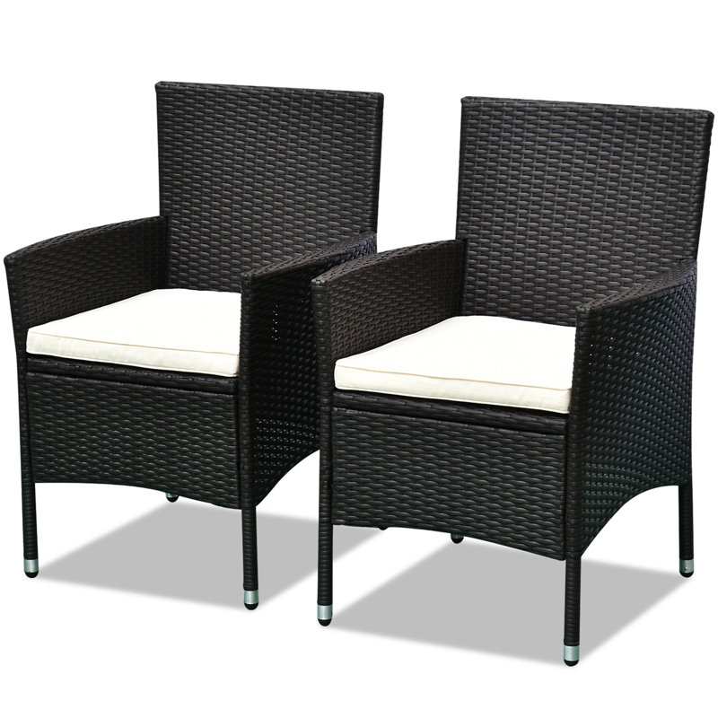 2 PCS Rattan Wicker Dining Chairs With Cushions And Anti-Slip Foot, Patio Chairs Set For Backyard, Garden, Lawn, Dark Coffee