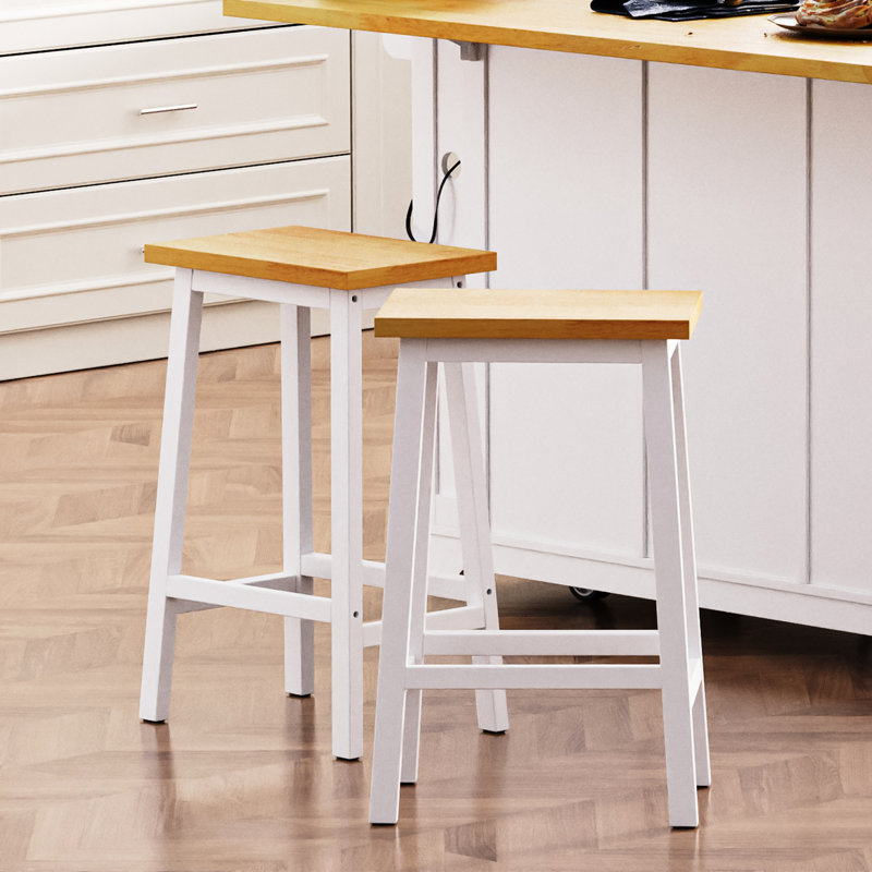 Tabouret de bar en bois massif de 25,6 po de hauteur, blanc, thème, repose-pieds, de 2 pour tabourets de comptoir de cuisine 2, hauteur, repose-pieds chic